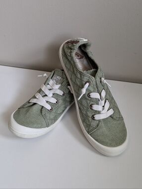 Roxy Slip-On Canvas Sneakers in Olive Green Worn